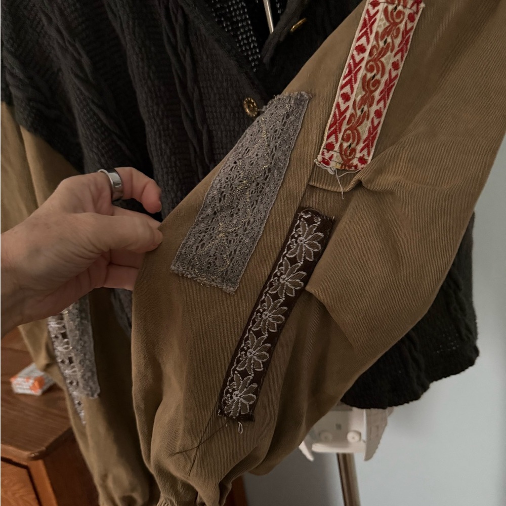 POL Blue and Tan Patchwork Shacket - Picture 4 of 6